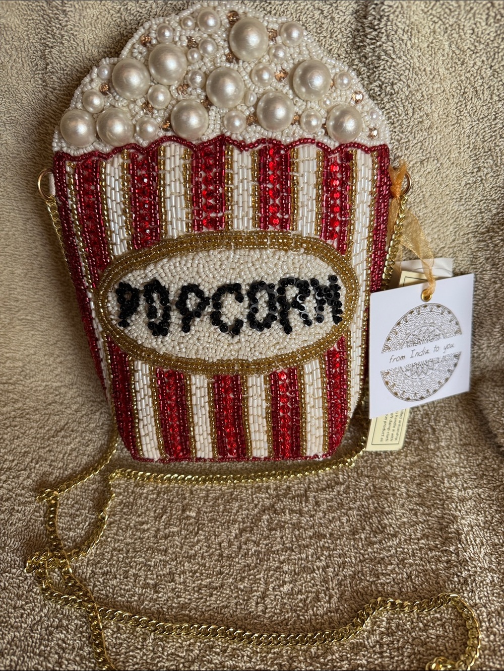 Beaded Popcorn Crossbody Bag - Red & White